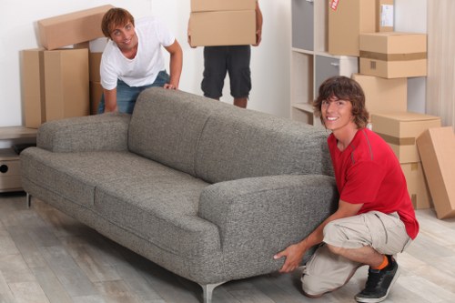 Packed office equipment ready for Queenspark business relocation